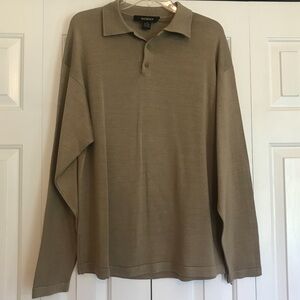 Bachrach Men's Silk Long Sleeve Polo Style Sweater. Taupe/Tan. Size XL.
